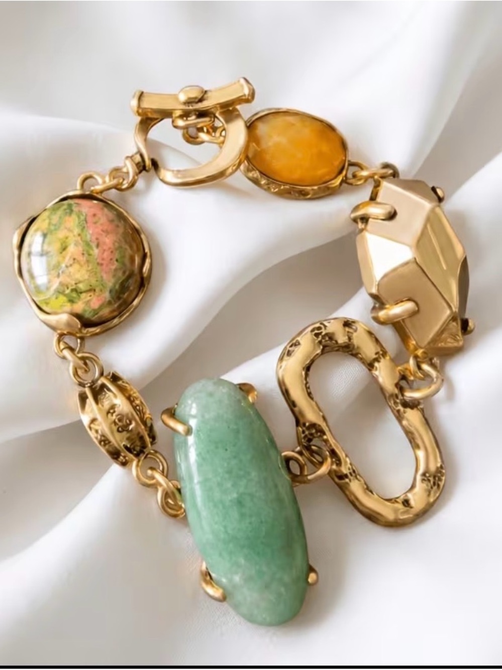 Gold-Tone Multistone Statement Bracelet with Green and Amber Accents
